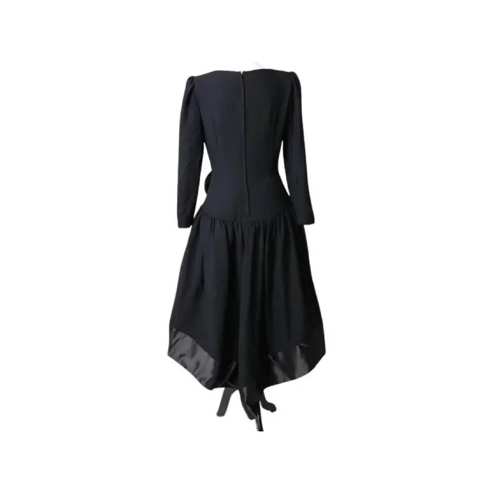 Vintage 1980s Morton Myles Mullet Hem Black Long Sleeved Evening Dress Medium - Picture 3 of 6